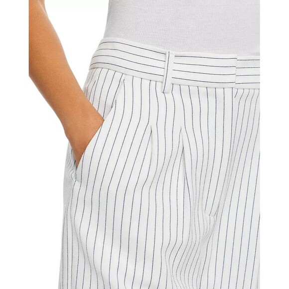 FRENCH CONNECTION Women's Whisper Pinstripe Pleated Wide Leg Pants White Navy 2 - Picture 3 of 16